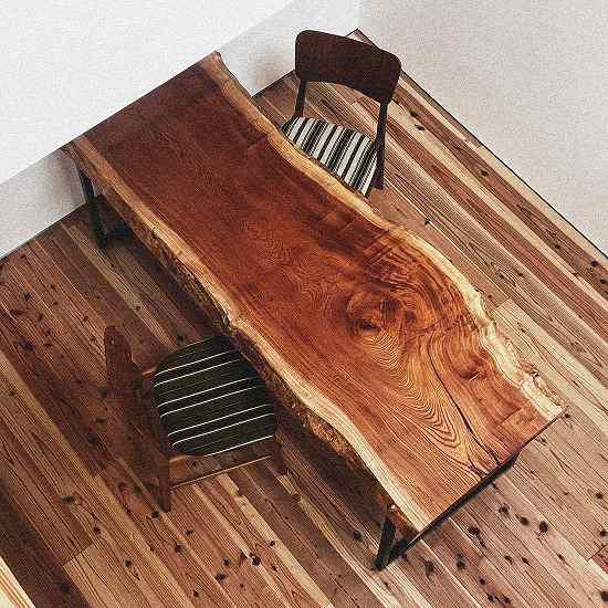 欅（けやき）■鮮やか天然杢！無垢板 厚み43mm 乾燥材■銘木535